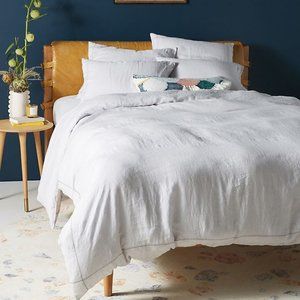Anthropologie Stitched Linen Duvet Cover & 2 Shams